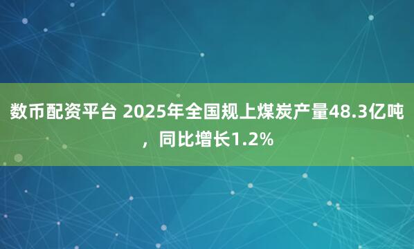 数币配资平台 2025年全国规上煤炭产量48.3亿吨，同比增长1.2%